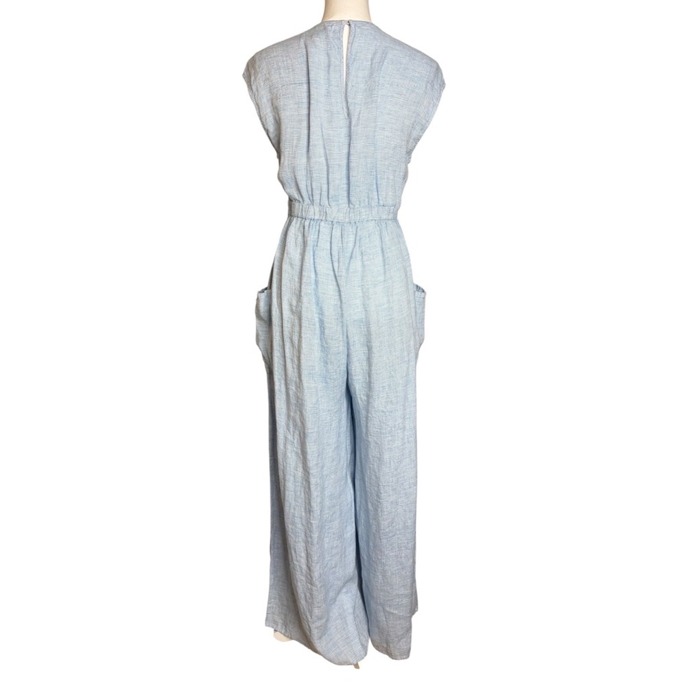 Mara Hoffman Swim Whitney Hemp Jumpsuit L Blue Stripe Wide Leg Beach Cover Up - Picture 7 of 11